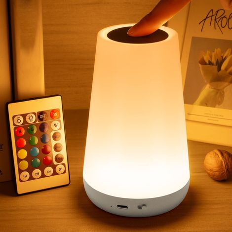 (Blanc) Veilleuse LED rechargeable USB avec télécommande, 13 options de couleur, variation tactile de l'intensité. (1/5)
