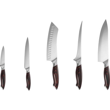 Couteau de cuisine 5 pièces, acier inoxydable haute carbone, lame tranchante, manche ergonomique anti-fissure, résistant à la rouille, pour découpe précise. (1/5)