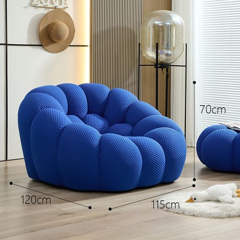 Fauteuil Poire, Canapé Paresseux pour Adultes, Canapé de Football Incurvé Simple, Canapé de Sol Rembourré , Sac de Haricots pour Salon, Chambre à Coucher,Bleu (1/4)