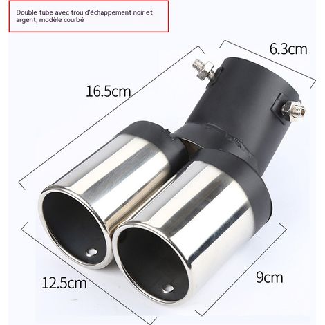 Sortie d'échappement double en inox noir et argenté, finition courbée-double-barillet noir argent courbé