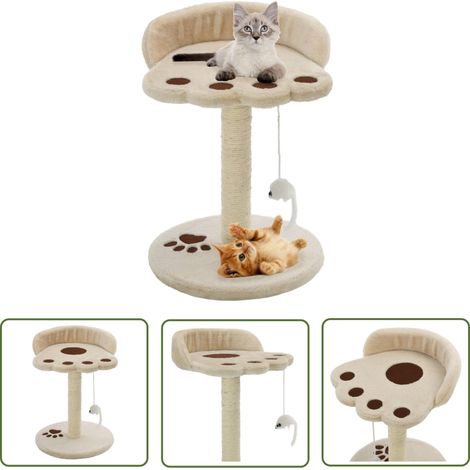 INLIFE Arbre à chat avec griffoir en sisal 40 cm Beige et Marron (1/5)