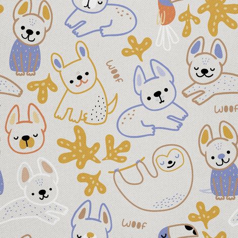 Tissus décoratifs d'extérieur Oxford - motif chiens et paresseux (1/5)