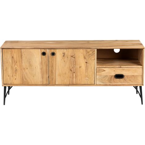Meuble télé bois clair industriel SERENA 145cm - 145x40x60 cm - Kayu Meuble (1/5)