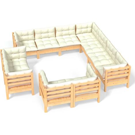 Maison Exclusive - 11-tlg. Garten-Lounge-Set mit Creme Kissen Mas (1/5)