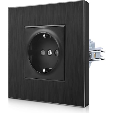 Prise encastrée en aluminium avec griffes de serrage - 1 prise - Noir (1/5)