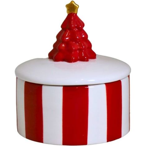 Keramik-Keksdose mit Weihnachtsbaumstreifen und Zuckerstange (1/2)
