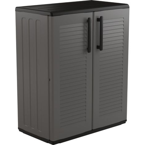 Artplast – Armoire de jardin basse 2 portes en polypropylène recyclé – Dimensions 68x37x84 cm – Étanchéité et résistance UV – Charge étagère 20 kg