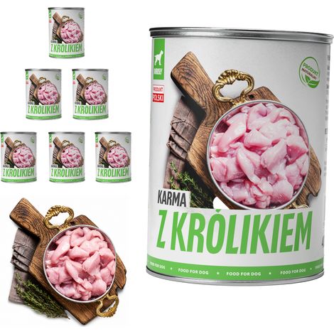 Comida húmeda para perros TufTuf, conejo, lata 6x400g, carne en conserva. (1/3)