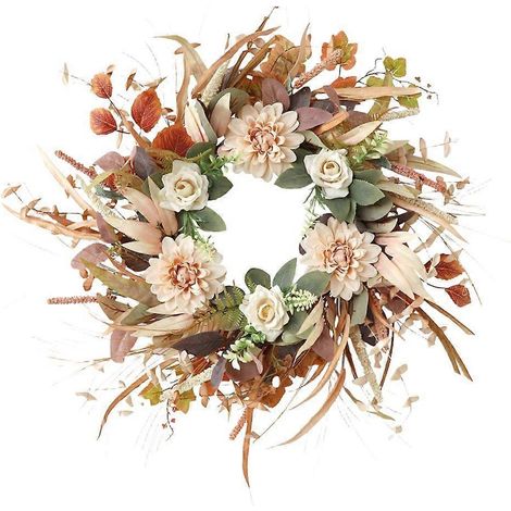 Couronne de fleurs en soie crème café, design réaliste décoration maison, guirlande florale artificielle chic. (1/4)