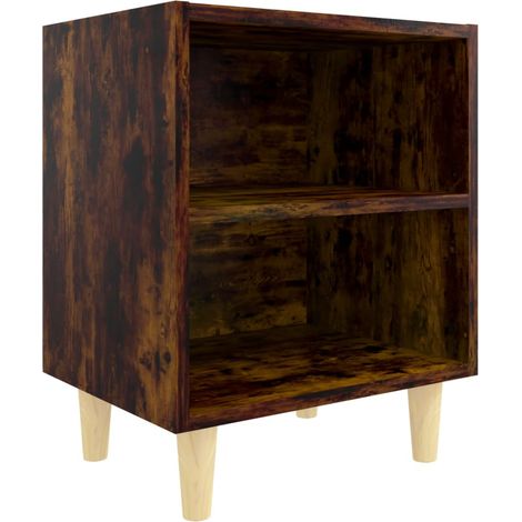 Table de chevet Cabinet de chevet Table de nuit avec pieds en bois massif Chêne fumé 40x30x50cm (1/5)