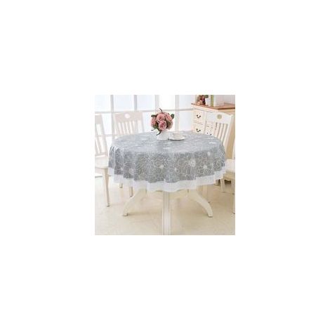 Nappe Toile cirée PVC Ronde,avec Motif Floral et Dentelle,Nappe Ronde Anti Tache Impermeable Nappe de Table Toile Cirée de Salle à Manger,pour Salle à Manger,Jardin,Café,Fête (Gris,220cm)