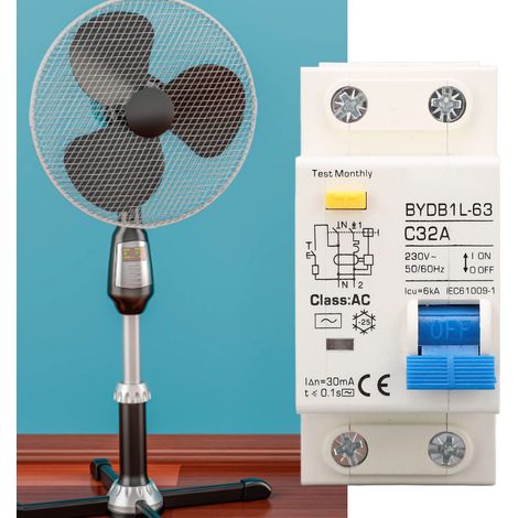 Disjoncteur différentiel BAOYI BYDB1L-63 C32A 230V 32A, interrupteur de protection différentielle 30mA, disjoncteur miniature 1P+N, montage sur rail DIN (1/5)