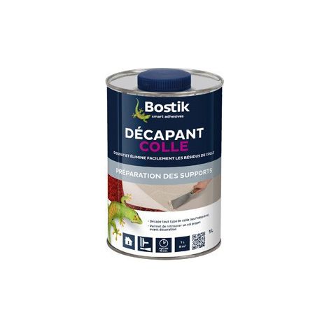 Bostik – Décapant colle transparent 1L – Dissout résidus de colle moquette et sol plastique – Température de travail de +5°C à +25°C – Consommation 8m²/L