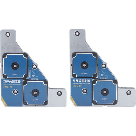 Lot de 2 pinces de soudage double interrupteur 50KG forte aimantation fixation 90° pour tôles acier fer (1/5)