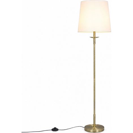 Relaxdays Stehlampe, mit Stoffschirm, E27, HxD: 160 x 40 cm, Standleuchte Wohnzimmer, Leinen & Metall, weiß/messing (1/5)