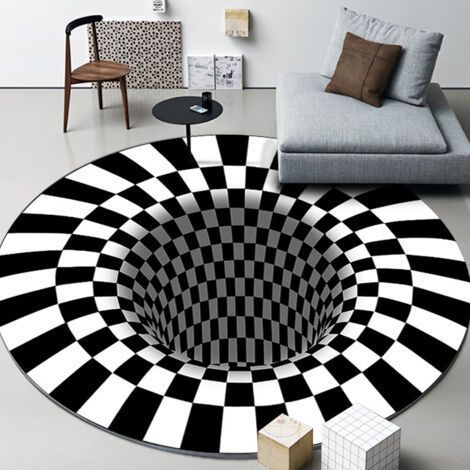 Tapis 3D de Forme Ronde Piège à Vortex Tapis Illusion visuelle Tapis de Zone imprimé Tapis de Sol Paillasson antidérapant Couverture de Salon 80X80CM (1/5)
