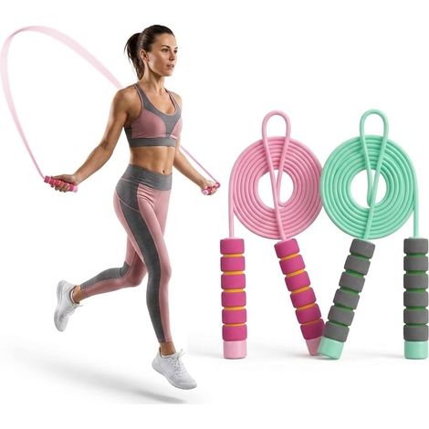 Children's Skipping Rope, Set of 2 Adjustable Cotton Rope, Skipping Rope with Soft Foam Handle for School, Sports and Gymnastics – Soft and Painless, Odourless (1/5)