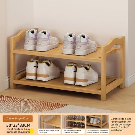 Range chaussures compact 2 niveaux 50 cm en bois naturel, version renforcée, idéal pour les petits espaces et l’entrée (1/5)