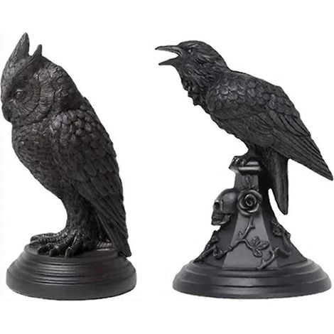 Bougeoir gothique style corbeau : Bougeoir hibou noir rétro, sculpture en résine pour une ambiance d'Halloween (1/5)