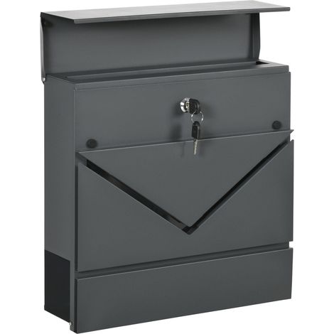 Briefkasten Wandbriefkasten mit Schloss, Deckel, Postkasten aus Verzinktem Stahl, für Outdoor, 37 x 10,5 x 37 cm, Dunkelgrau 