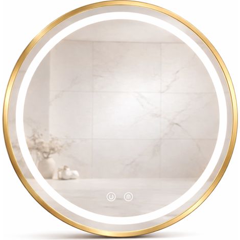 Espejo LED redondo - 60 x 60 cm - Doble iluminación LED frontal y trasera - Oro - CÉLINA (1/5)