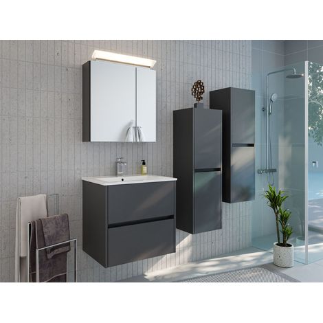 Badmöbelset Taifun 60cm 4tlg mit Spiegelschrank und 2x Seitenschrank grafit