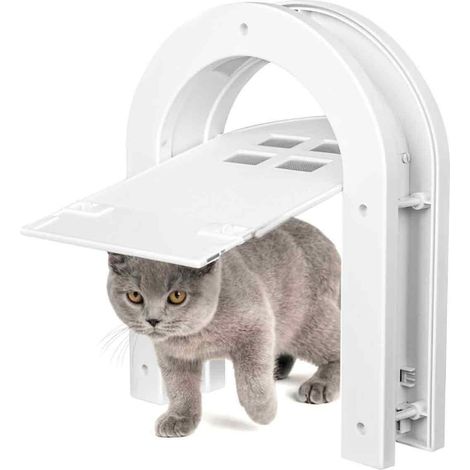 Chatière - 2 Voies - Design Arqué - Pour Porte ou Mur Fin - Compatible Chats Jusqu'à 9 kg - Ouverture Silencieuse - Verrouillable - Blanc (1/5)