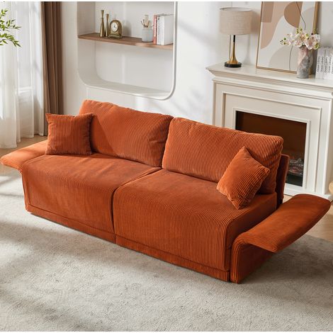 Canapé convertible 2 places en tissu côtelé orange OKMYHOME (1/5)