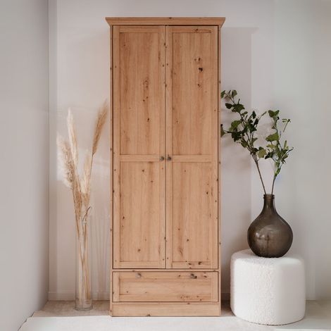 Armadio con 2 ante e cassetto colore rovere anticato 80x200H cm - Tiberio