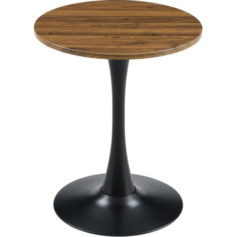 CAIziTable d’appoint ronde de 60 cm / petite table à manger en MDF: plateau avec technologie de thermoformage haut de gamme, aspect veinage de noyer, pied de support noir – parfaite pour les espaces d (1/5)