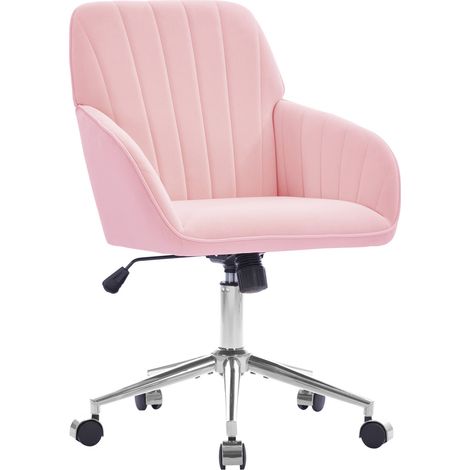 Silla de oficina giratoria ajustable en altura, terciopelo rosa, con respaldo ergonómico y ruedas (1/5)