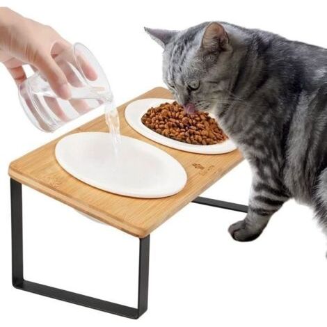 (Jaune)Gamelle Chat Surélevée, Gamelle pour Chat avec Support Incliné,Gamelle pour Chat Anti-vomissements de 5.5'" de Diamètre,Couleur Bois (1/5)