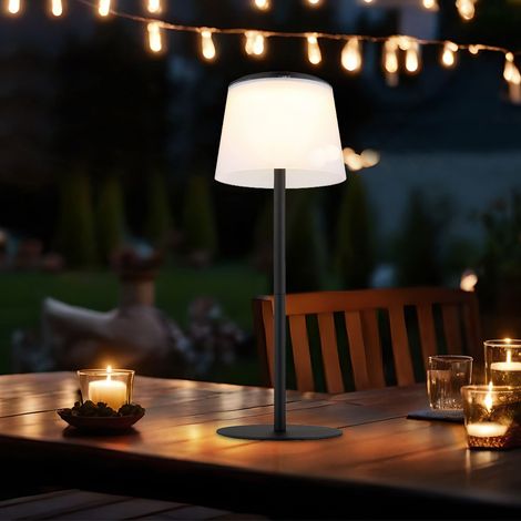 Lampada da tavolo a LED per esterni ricaricabile lampada da tavolo per interni esterni nera satinata lampada da giardino touch dimmer USB, metallo, 1,8W 150lm bianco caldo, DxH 13x34 cm (1/5)