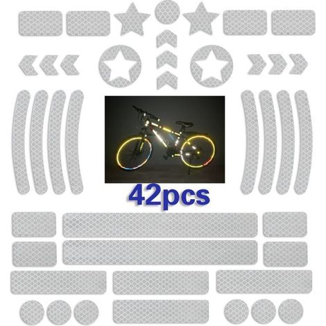 Lot de 42 autocollants réfléchissants adhésifs haute visibilité pour poussette, vélo, casque - stickers sécurité auto-collants, bande réfléchissante, marquage protecteur lumineux (1/5)