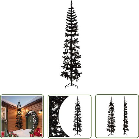 Sapin de Noël demi-sapin - vidaXL Demi sapin de Noël artificiel mince avec support Noir 240 cm - Décor de fête (1/5)