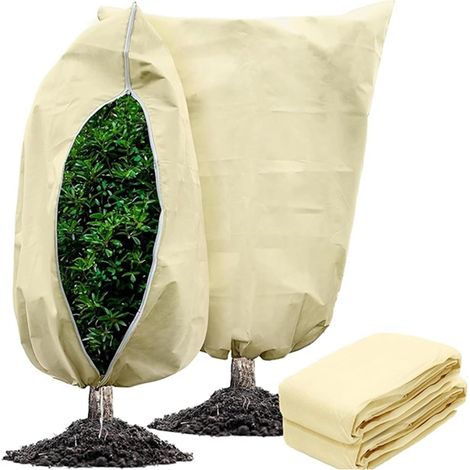 Housse de protection antigel pour plantes (1 pièce) – Sac de protection thermique pour arbres et arbustes en hiver, voile d'hivernage avec fermeture éclair (120 x 180 cm, jaune) (1/4)
