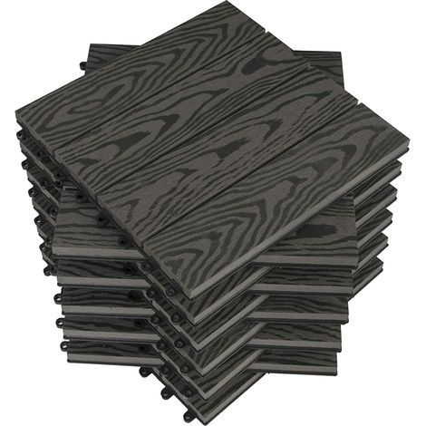 Woltu – Dalle WPC 30x30cm pour terrasse et jardin – Composite bois-plastique gris – Résistant aux UV et antidérapant – Système plug-in – GTF002GR2