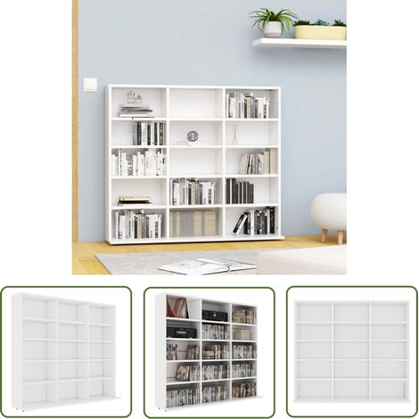 The Living Store Armoire à CD Blanc 102x23x89,5 cm Bois d’ingénierie - Meuble TV - Meuble Rangement - Bibliothèque - Étagère - Armoire Cd (1/5)