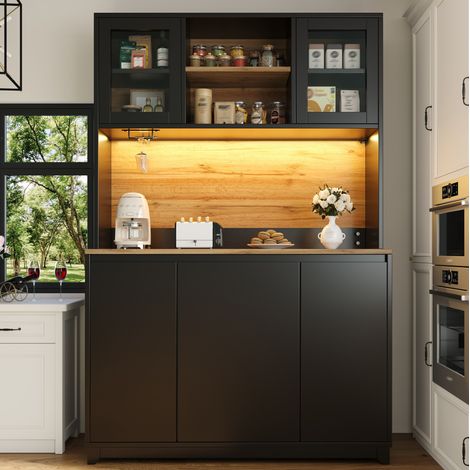 MEUBLIV Küchenschrank 120x40x180 cm schwarz – Acryltüren, LED und Stauraum (1/5)