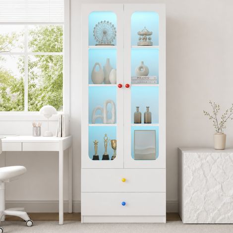 Vitrina de cristal 60x35x170 cm - armario de juguetes y exposición para figuras con led rgb y 2 cajones - mueble infantil y salón moderno - blanco (1/5)