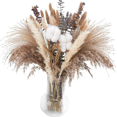 80 tiges d'herbe de la pampa et blé pour décoration d'étagères, les un (1/5)