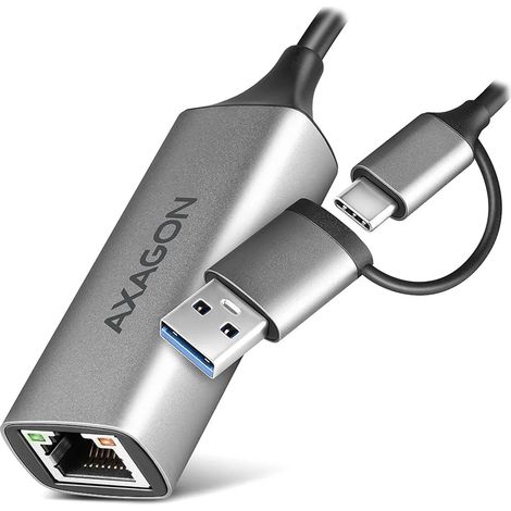 AXAGON ADE-TXCA Gigabit Ethernet Adapter, USB-C + USB-A - Titanium Grey