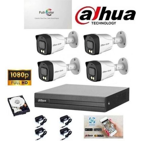 KIT VIDEOSORVEGLIANZA DAHUA DVR 8 CANALI 4 TELECAMERE FULLCOLOR 2 MPX 500GB