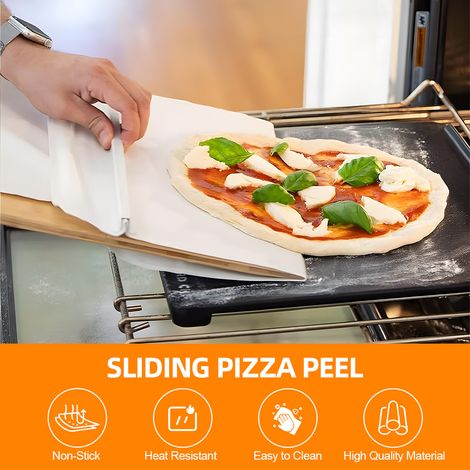 Pelle à pizza coulissante - Spatule de 30 cm avec poignée et torchon antiadhésif pour transférer la pâte à pain. Ustensile de cuisine indispensable pour les fours à sole. (1/5)
