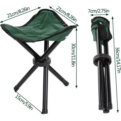 Chaise trépied pliante portable pour camping, randonnée, pêche, pique-nique, barbecue et voyages (Vert S) (1/5)