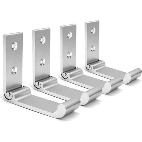 (Argent) Crochets Muraux Pliables, 4 Pièces Support Casque Mural, Crochets pour Manteaux Invisibles, Crochet Mural en Aluminium, Avec Vis, Patère (1/5)