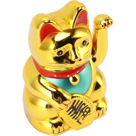 Chat de 10 cm faisant coucou, ornement de bureau doré (1/5)