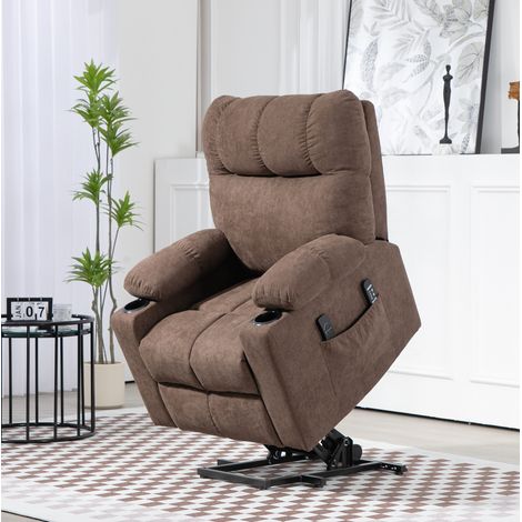 Poltrona relax alzapersona 91x95x109 cm marrone in poliestere con reclinazione elettrica, massaggio vibrante e calore lombare (1/3)