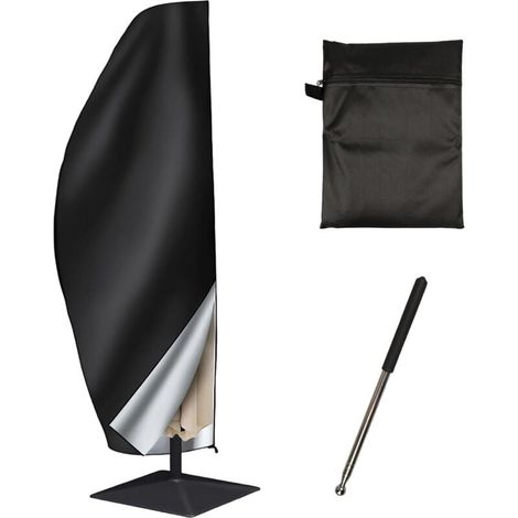 Housse Parasol Déporté avec Tige Télescopique, Housses pour Parasols de Jardi , Coupe-Vent avec Fermeture Éclair Renforcée pour Jardin/Plage (Noir, 265x40/70/50 cm) (1/4)