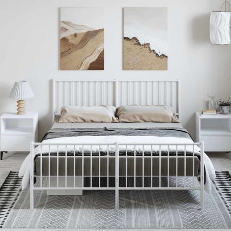 Cadre De Lit Moderne: Queen Size - métal avec tête de lit - Lit Double - pied de lit blanc 150x200cm Chic-801403 (1/5)